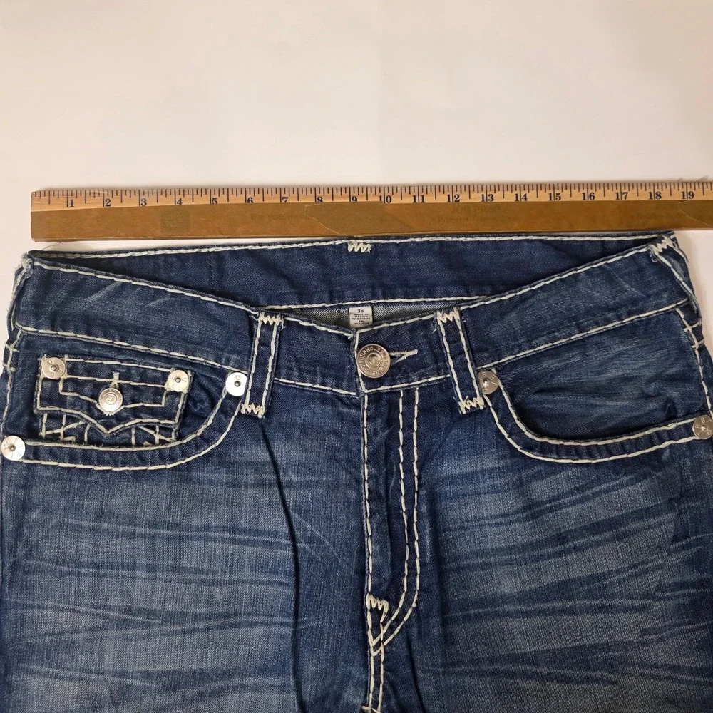 True Religion Jeans Men 36 X 32 Blue Skinny W/Flap Super T Big Stitch Casual